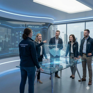 Moderní tým IT Guru a Celorepublikových metodiků konzultuje IT audit a standard konektivity školy nad digitální mapou.